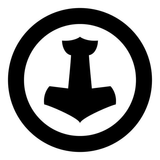 Thor's hammer Mjolnir icon black color vector in circle round illustration flat style image - Vector, Image