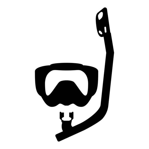 Potápění masky s dýchací trubice potápěčský šnorchl zařízení pro plavání šnorchlování koncept plavání zařízení černou barvu vektorové ilustrace plochý obrázek ikony - Vektor, obrázek