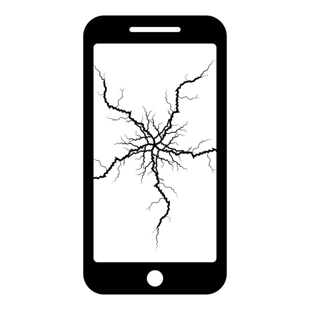 Smartphone rezygnować roztrzaskać na wyświetlanie złamane nowoczesny telefon komórkowy Shattered smartphone ekranu telefonu z macierzy złamane ekranu telefon z ekranem dotykowym pęknięty w centrum rozbite szkło telefon ikona bl - Wektor, obraz