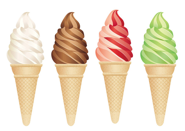 Set of four soft serve ice creams isolated on a white background. - Vector, Image