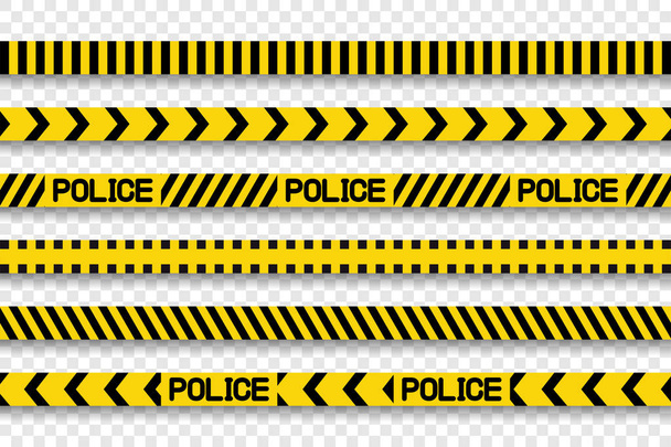 Collection police stripes and tapes with shadow on transparent background - Vector, Image