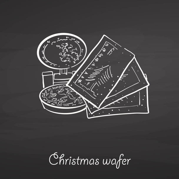 Christmas wafer food sketch on chalkboard - Vector, Image
