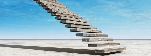 Concept ou illustration 3D conceptuelle escalier marches vers le ciel sur fond de ciel dans le désert avec bannière nuages
 - Photo, image