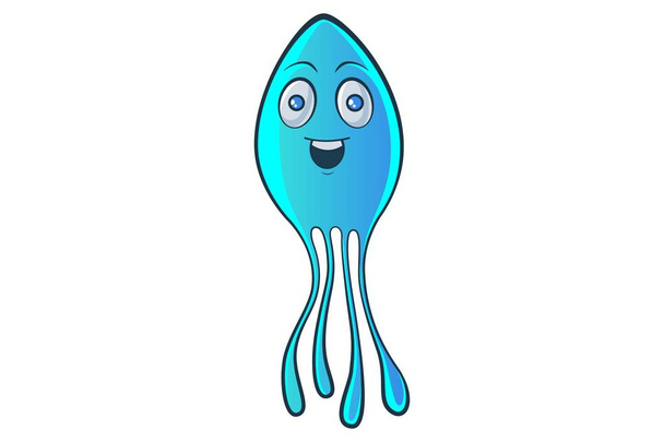 Vector cartoon illustration of blue monster is happy. Isolated on white background. - ベクター画像