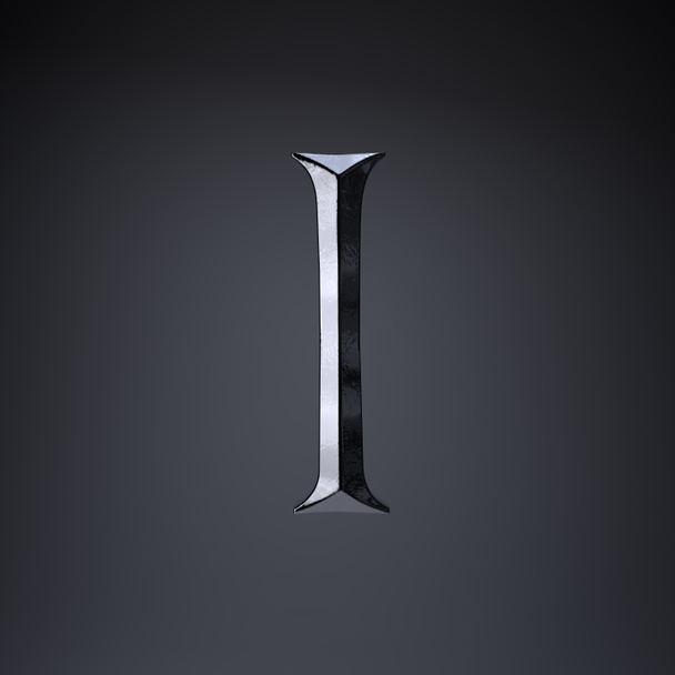 Chiseled iron letter I uppercase. 3d render game or movie title font isolated on black background. - Foto, imagen