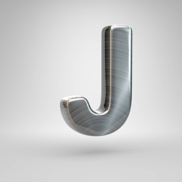 Матовий металевий лист J верхній регістр. 3D візуалізація блискучого металевого шрифту ізольовано на білому тлі
. - Фото, зображення