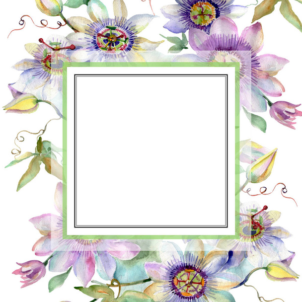 Blue violet bouquet floral botanical flowers. Wild spring leaf wildflower isolated. Watercolor illustration background set. Watercolour drawing fashion aquarelle. Frame border ornament square. - Foto, afbeelding