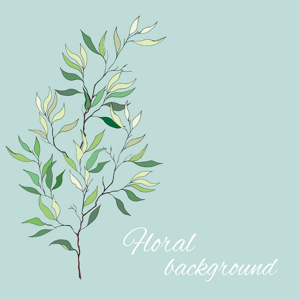 Floral background with delicate leaves in shades of green. Olive branch. Vector illustration - Vector, Image