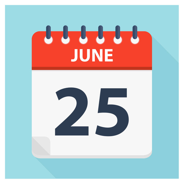 June 25 - Calendar Icon - Calendar design template - Vector, imagen