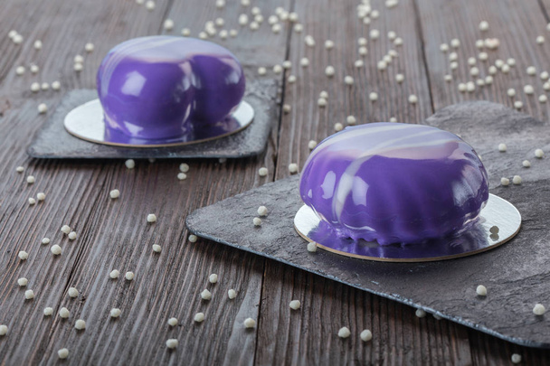 French mousse cake covered with mirror glaze - Photo, Image