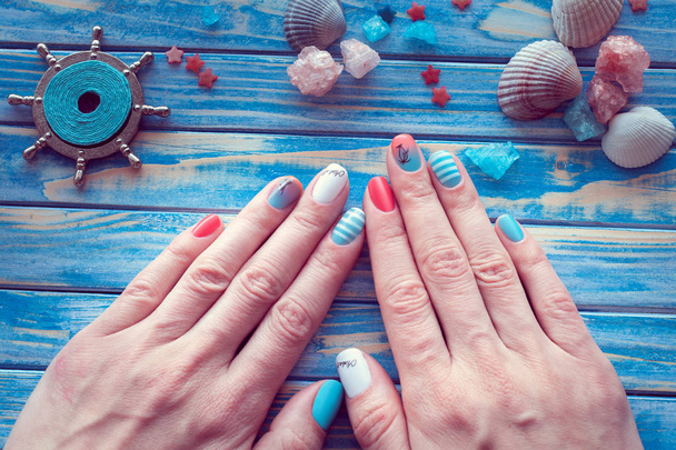 kunst zee manicure - Foto, afbeelding