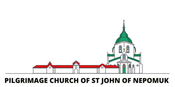 Çek Cumhuriyeti, St John Nepomuk, hac Kilisesi, simge vektör çizim düz. Çek Cumhuriyeti, St John Nepomuk, hac Kilisesi, satır şehir ünlü seyahat yerler, manzarası, tasarım ile - Vektör, Görsel
