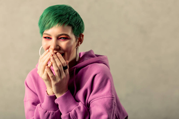 Portrait of a happy green haired woman - Fotó, kép
