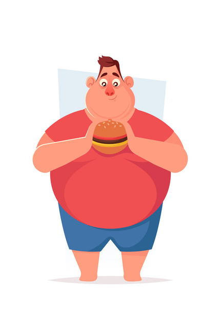 Chubby man with Burger - Vector, Image