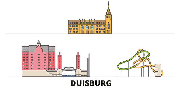 Alemania, Duisburg plana monumentos vector ilustración. Alemania, Duisburg ciudad línea con lugares de interés turístico famosos, horizonte, diseño
.  - Vector, Imagen