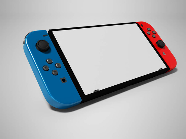 Blauwe en rode joystick draadloze gamepad voor tablet 3d render op g - Foto, afbeelding