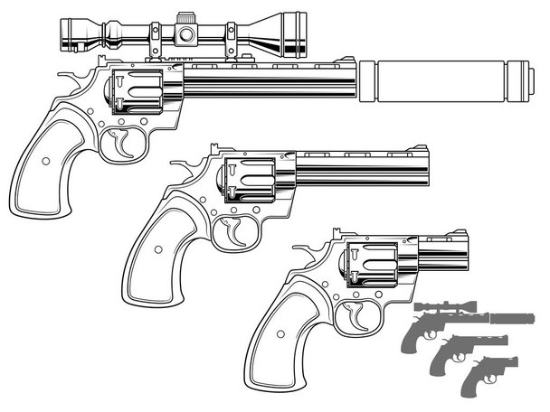 Graphic revolver with optical sight - Vector, Image