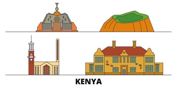 Kenya, Nairobi flat landmarks vector illustration. Kenia, ciudad de la línea de Nairobi con lugares de interés turístico famosos, horizonte, diseño
.  - Vector, Imagen
