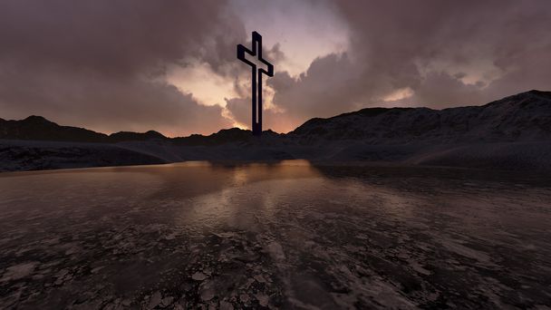 cruz de madeira na noite
 - Foto, Imagem