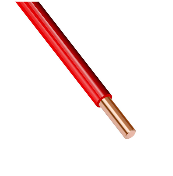 Cable de cobre eléctrico flexible aislado sobre fondo blanco. cable con aislamiento de color rojo. Sección de primer plano. Alambre eléctrico
. - Vector, imagen