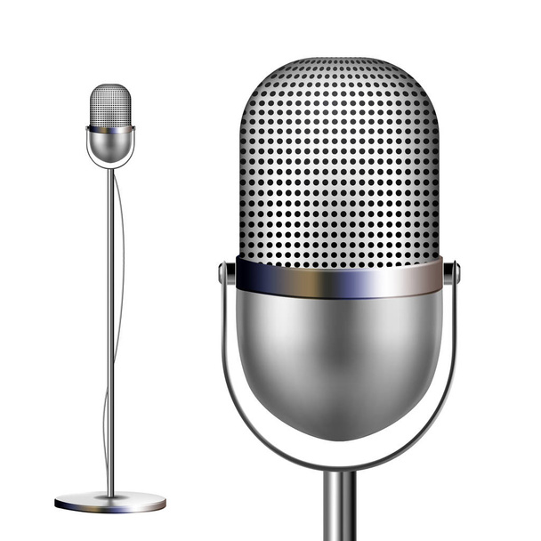 Retro Chrome Microphone With Stand Vector. Musical Symbol. Performance Object. Mic Isolated. Illustration - Vector, Image