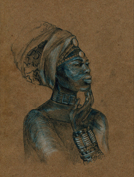 Žena v africké čelenku. Načrtněte na papír řemesla. - Fotografie, Obrázek