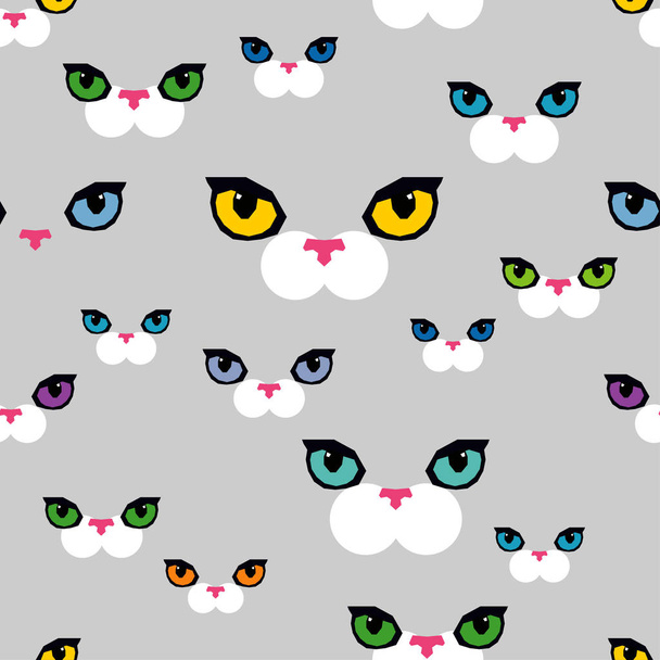 Seamless pattern with decorative Cats. Funny lovely Cats. Brushwork. Hand hatching. Doodle. Can be used for wallpaper, textile, invitation card, wrapping, web page background. - Vector, Image