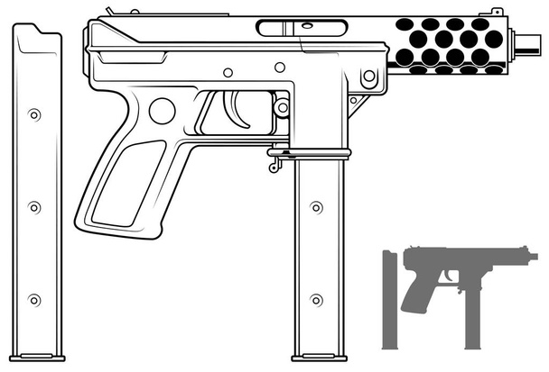 Grafische submachine gun met munitie clip - Vector, afbeelding