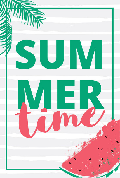 Watermelon slice with text lettering Hello Summer. - Вектор,изображение