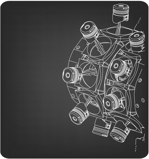 Motor radial desmontado en gris
 - Vector, Imagen