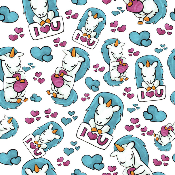 Cute unicorn seamless pattern. colorful objects repeating background for web and print purpose - Photo, Image
