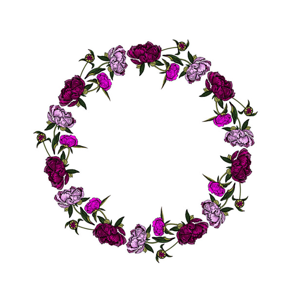 Colorful peony wreath for greeting, birthday card - Vector. - Vektori, kuva