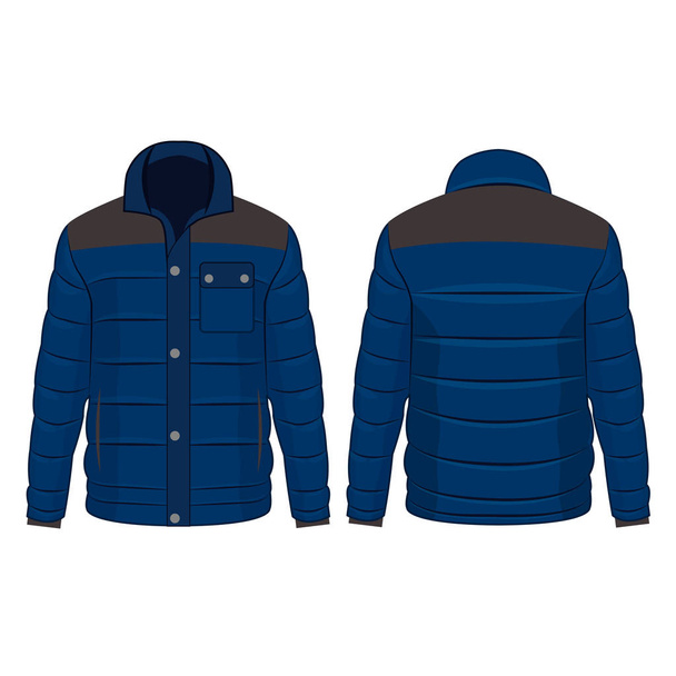 Modrá zimní péřová bunda s tlačítky izolované vektor na bílém pozadí - Vektor, obrázek