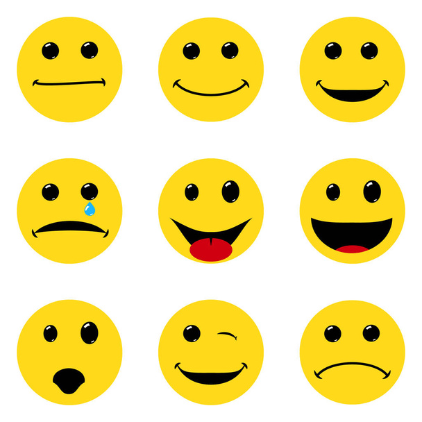 smile faces pack. Different emotions. Simple flat design - Vettoriali, immagini