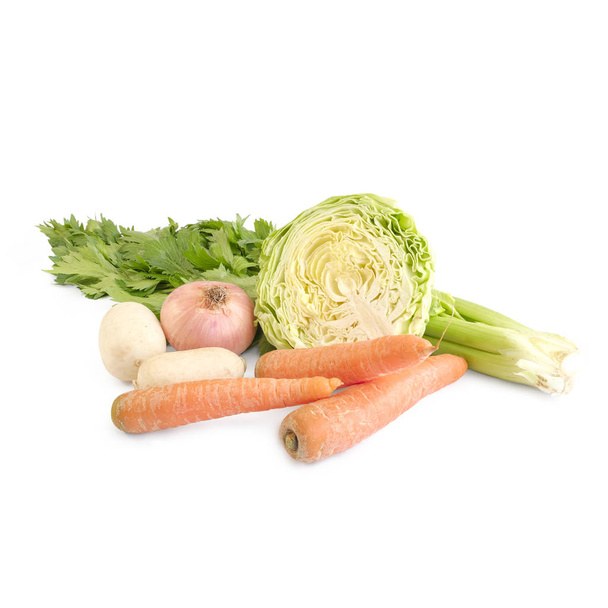 Ökológiai zöldségek változatos húslevest elszigetelt - Fotó, kép