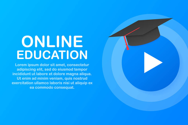 Banner concepto de educación en línea. Cursos de formación en línea. Tutoriales, e-learning. Ilustración vectorial. - Vector, imagen