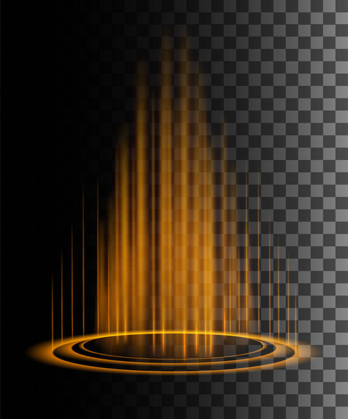 Round orange glow rays night scene with sparks on transparent background. Empty light effect podium. Magic fantasy portal. Futuristic teleport. Vector effect illustration - Vector, Image