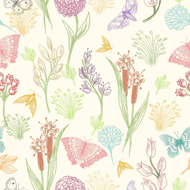 Wildflower sketch pattern - Διάνυσμα, εικόνα