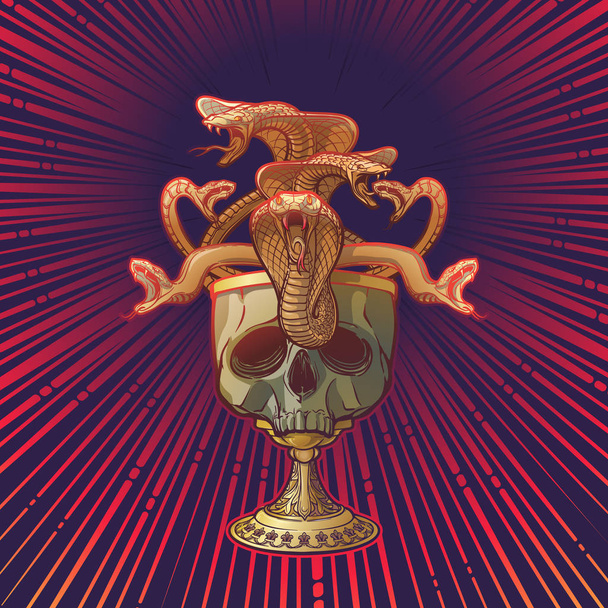 Skull made goblet filled with snakes. - Vector, Image