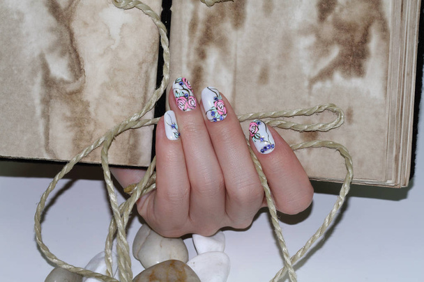 Nails  Art Design. Hands With pink Manicure On pink Background. Close Up Of Female Hands With Trendy  Nails - Фото, зображення