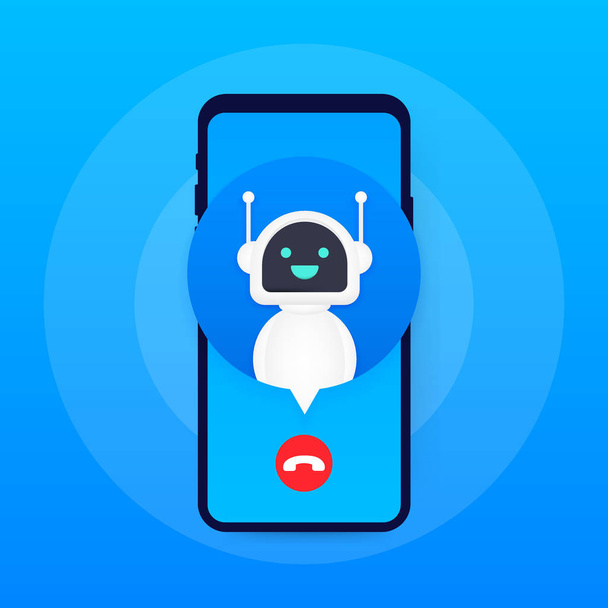 Bot llamando al usuario. Robot de servicio al cliente sonriente. Ilustración vectorial
. - Vector, imagen