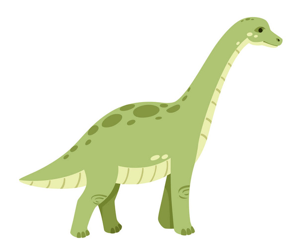 Brachiosauro verde. Dinosauro carino, design dei cartoni animati. Illustrazione vettoriale piatta isolata su sfondo bianco. Animale del mondo giurassico. Dinosauro erbivoro gigante
 - Vettoriali, immagini