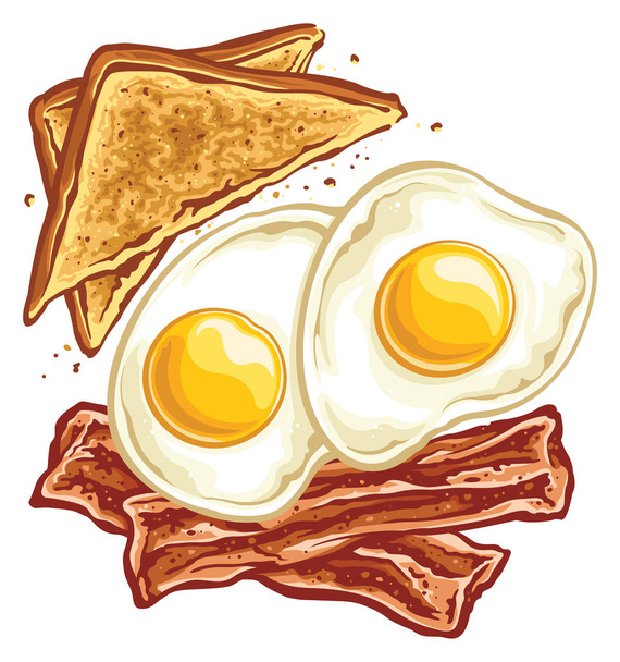 Spek, eieren en toast - Vector, afbeelding
