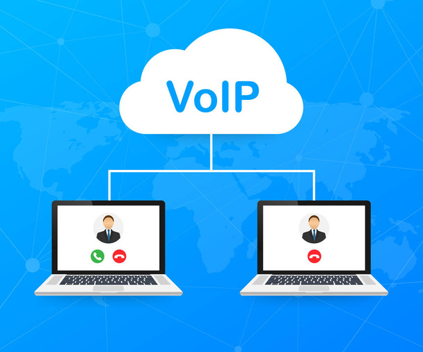 Tecnologia VoIP, voice over IP. Uno striscione su Internet. Illustrazione vettoriale. - Vettoriali, immagini