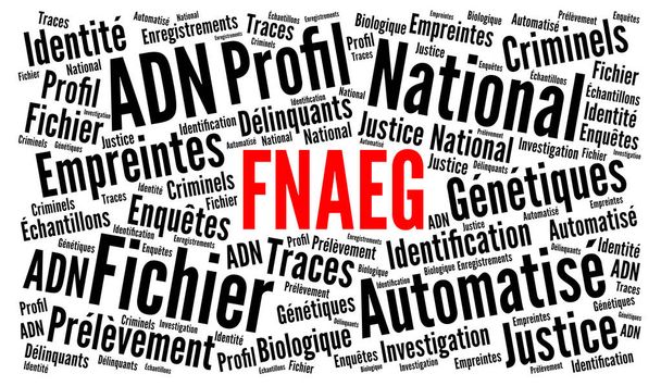 Arquivo nacional automatizado de impressões genéticas na França chamado FNAEG em língua francesa ilustração nuvem de palavras
 - Foto, Imagem