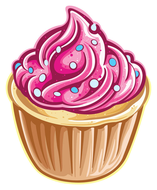 Strawberry cupcake dessert isolated - Vector, Image