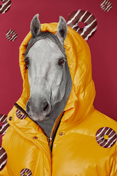 Contemporary art collage. Concept woman with horse head. - Fotoğraf, Görsel