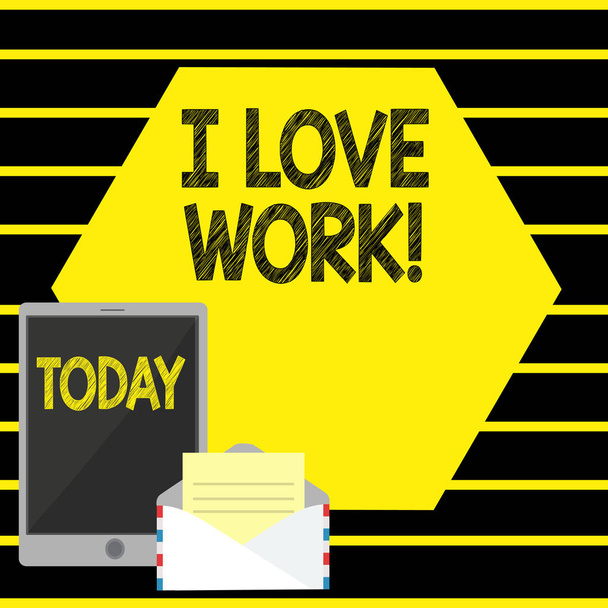 Szöveg írása Word én szerelem munka. Üzleti koncepció, boldog, elégedett munkát végezni, amit legjobban szeret. - Fotó, kép