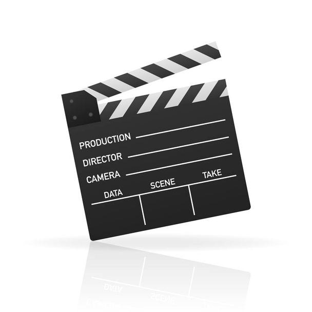 Μαύρη κλειστή clapperboard. Μαύρο σχιστόλιθο κινηματογράφος σκάφους, συσκευή που χρησιμοποιείται στην παραγωγή Κινηματογράφου και βίντεο. Ρεαλιστική απεικόνιση. - Διάνυσμα, εικόνα