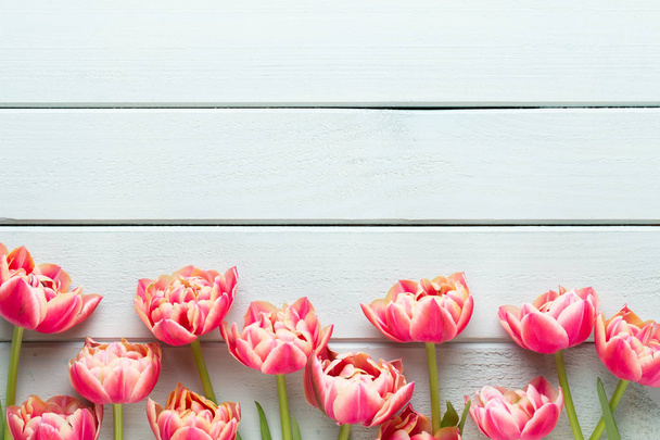 Spring flowers tulips on pastel colors background. Retro vintage - Foto, immagini